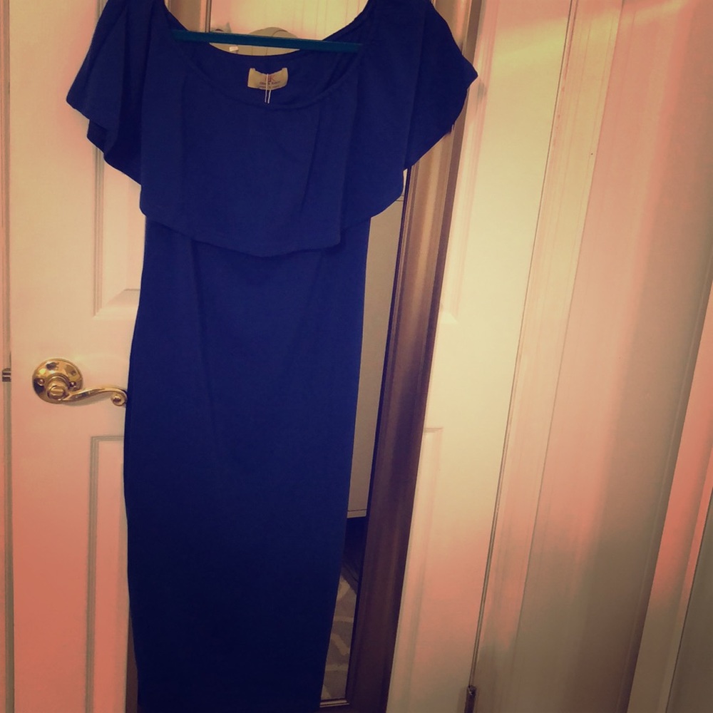 Off the Shoulder Blue Maternity Dress